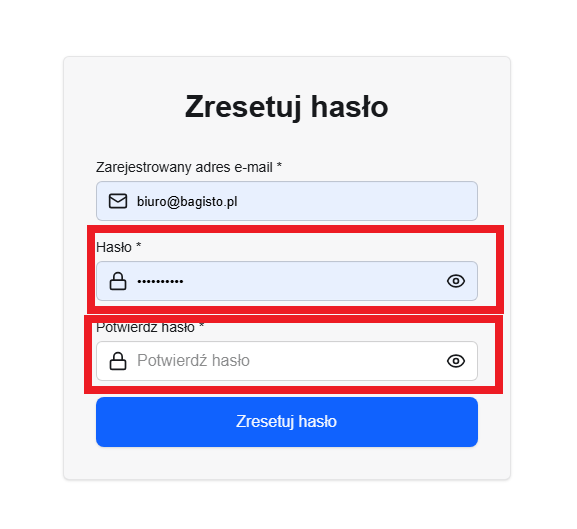 Formularz ustawiania nowego hasła