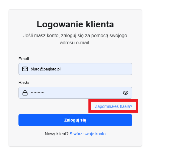 Strona logowania klienta Cyberplaneta.pl z linkiem Zapomniałeś hasła